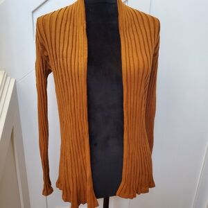 Women's Ribbed open Cardigan Sweater - rust orange